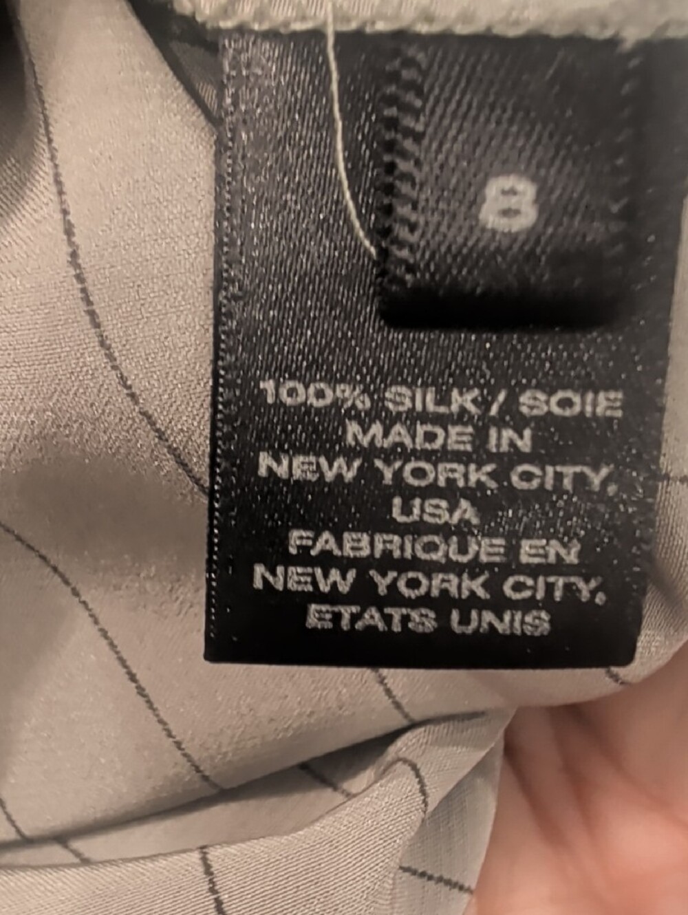 Lafayette 148 New York Gray Satiny Silk Pinstripe Hidden Button-Front Shirt - Picture 3 of 10